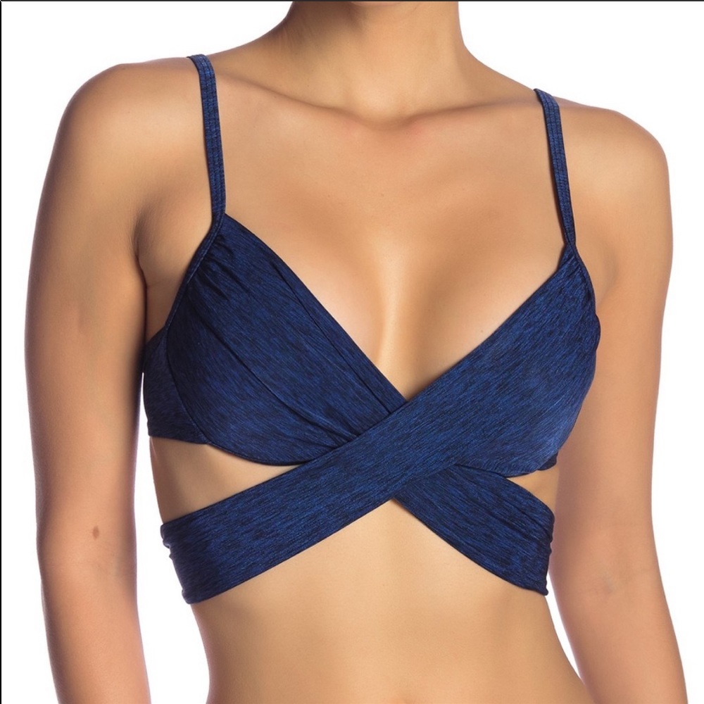 🔥LA BLANCA🔥Swimsuit Spruce Wrap Underwire Bikini Swim Top Navy Blue 12 NWT